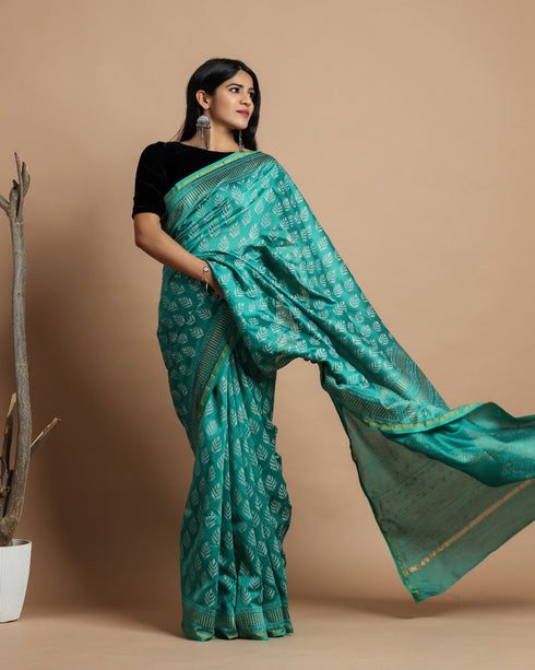 Designer Hand Block Print Chanderi Silk Saree (CHSAR06)